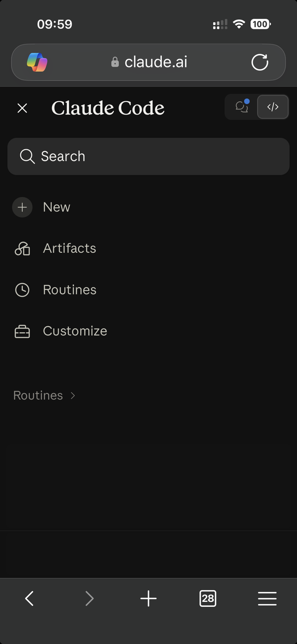 Screenshot: On claude.ai, open Claude Code, then Routines
