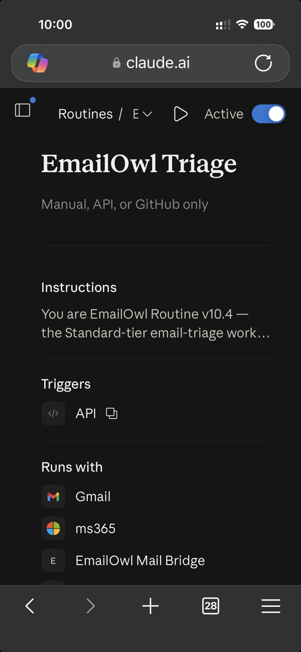 Screenshot: This is the routine’s page